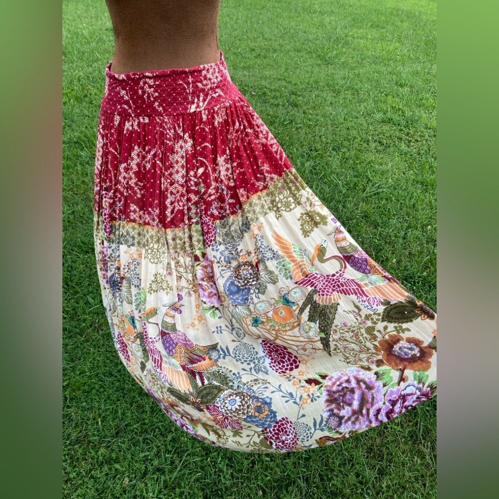 Retro Y2K Oriental Colorful Maxi Skirt:Bohemian Boho Maximalist Kantha Asian - Picture 4 of 8